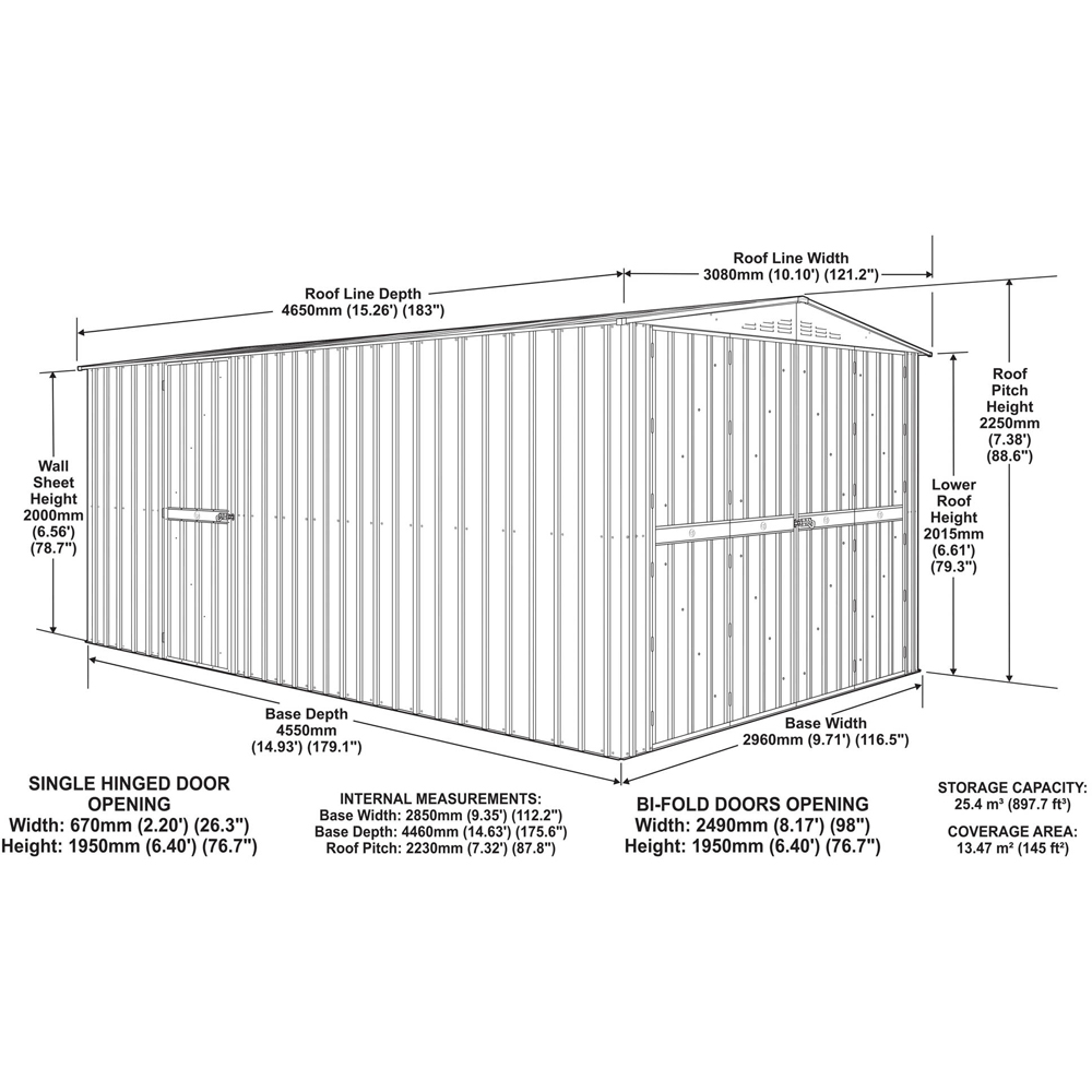 Globel 10 x 15ft 3 Door Green Metal Apex Workshop Garage Image 7