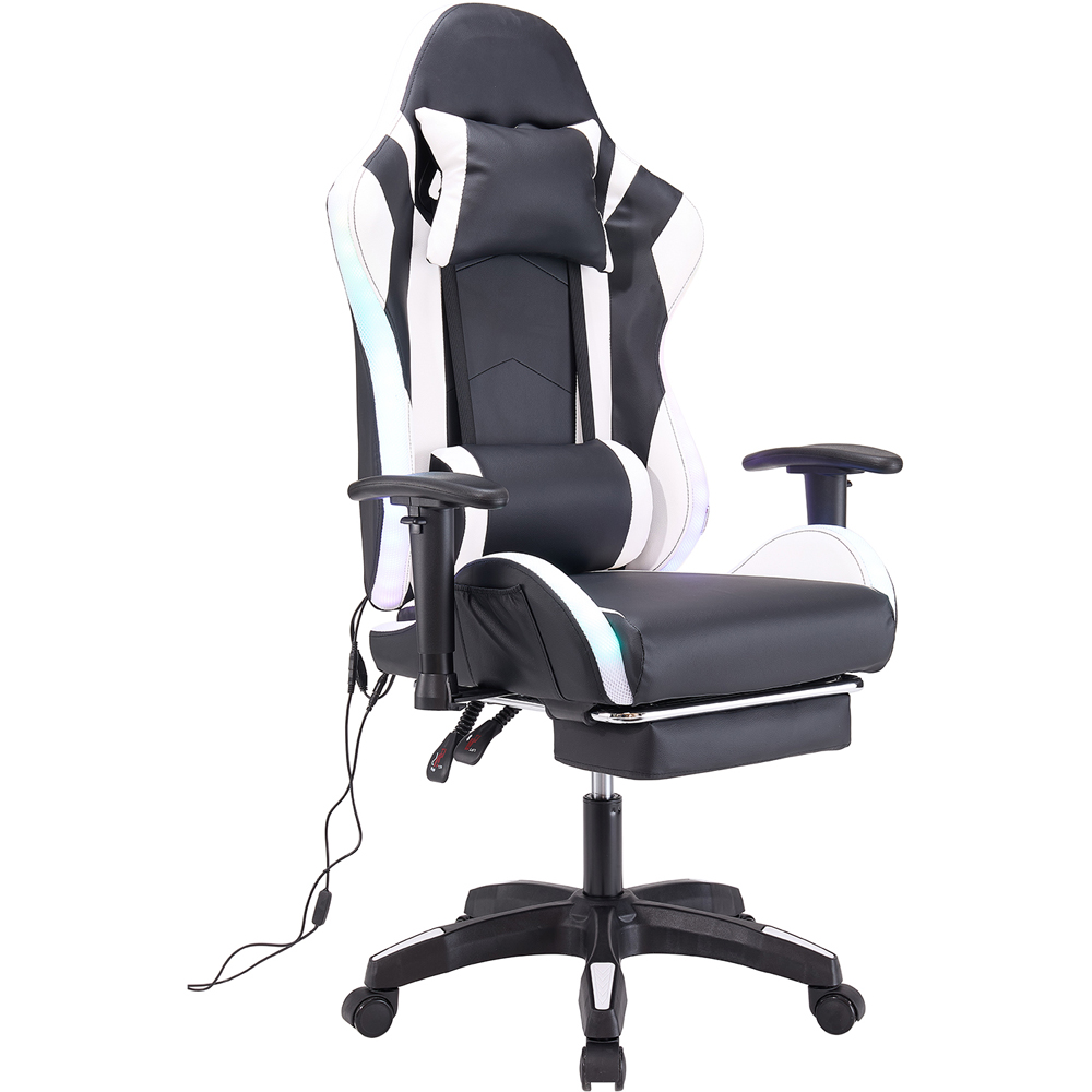 Living and Home Black and White RGB LED Bluetooth Speaker Gaming Chair with Massage and Footrest Image 3