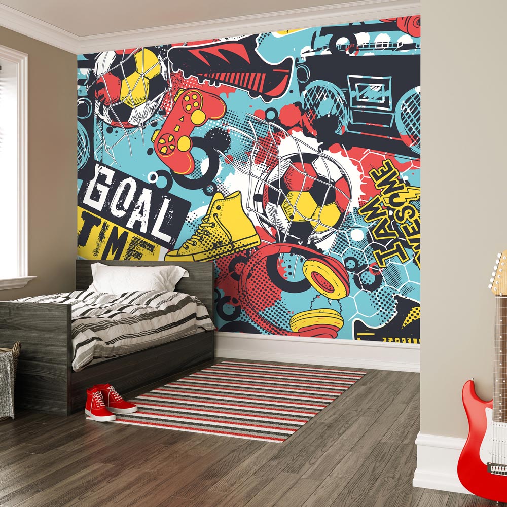 Origin Murals Games Splash Red and Petrol Wall Mural Large Image 3