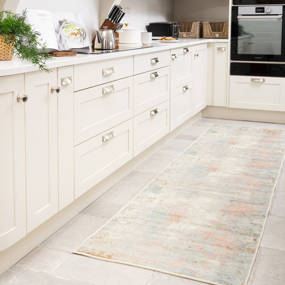 Kukoon Beige Pastel Pink Distressed Abstract Rug 60 x 240cm Image 2