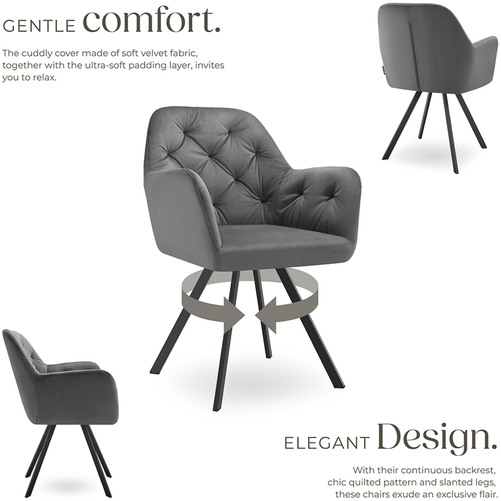 tectake Lucia Set of 2 Anthracite Quilted Armchair Image 3