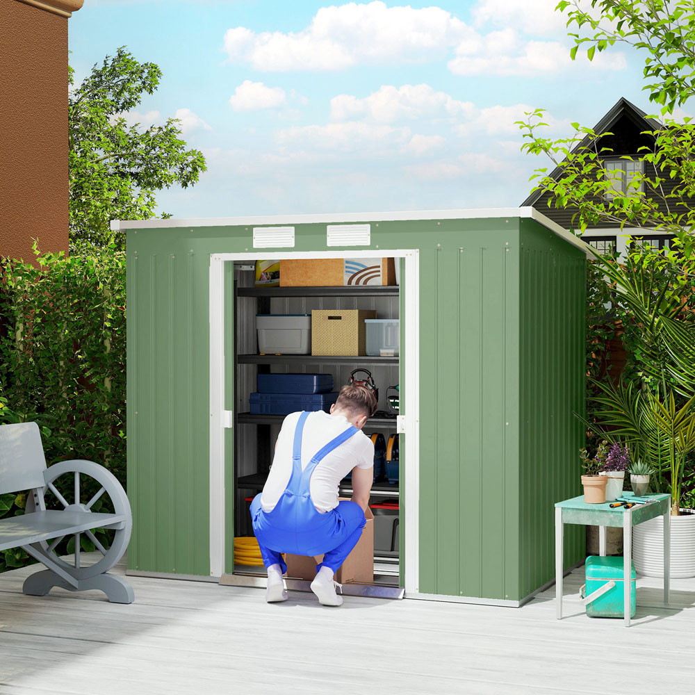 Outsunny 7 x 4ft Green Metal Pent Garden Shed Image 2