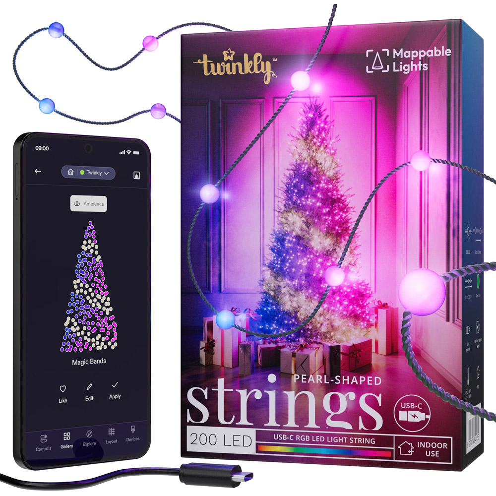 Twinkly 200 RGB Pearl Shaped LED Smart Green Cable USB String Light 12m Image 3