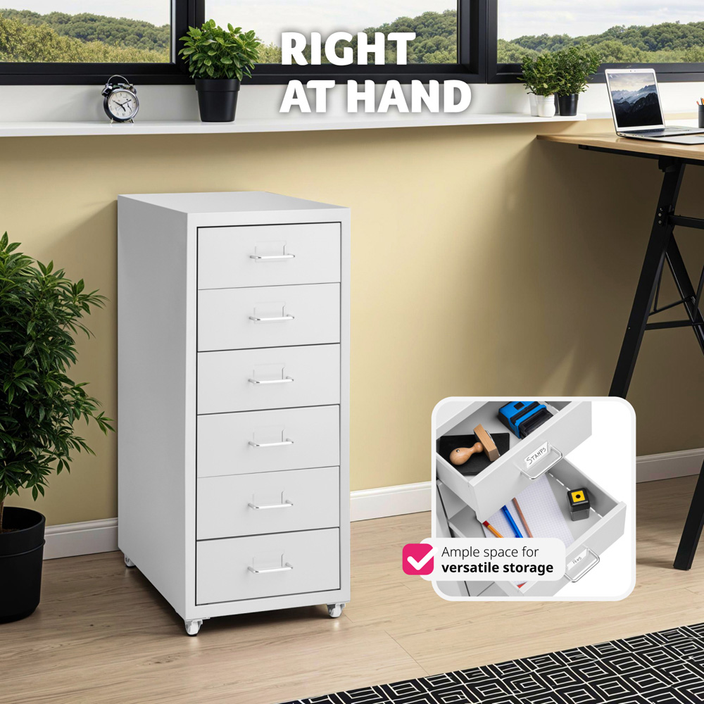 tectake 6 Drawer Light Grey Steel Filing Cabinet Image 8
