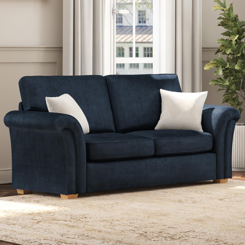 Castleacre 5 Seater Royal Blue Plush Velvet Fixed Back Sofa Set Image 4