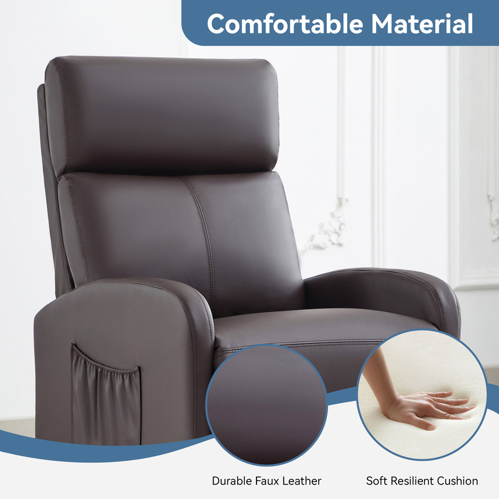 Faux Leather Brown Recliner Pushback Adjustable Arm chair Image 5