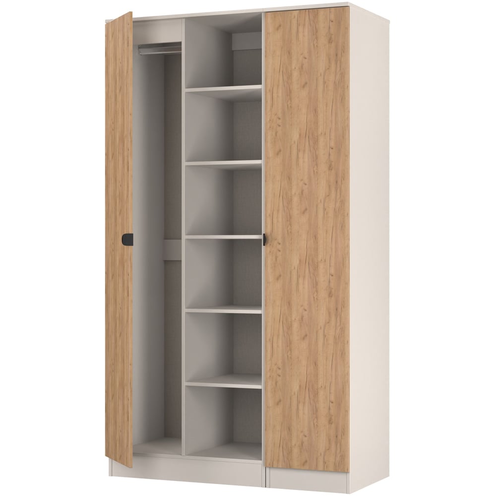 Crowndale Bora 2 Door 6 Shelf Gold Oak and Kashmir Triple Wardrobe Image 5