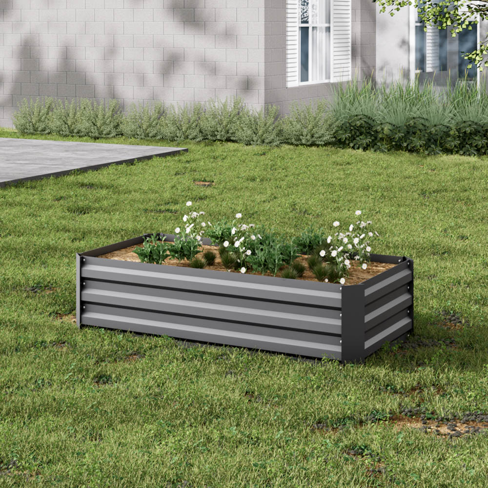 Living and Home 3.2 x 1.9ft Grey Rectangle Weather Resistant Steel Raised Garden Bed Image 7