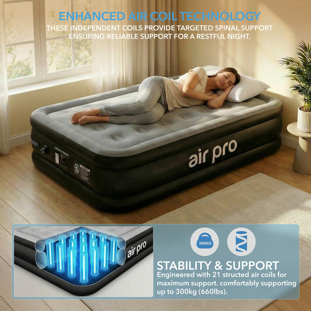 Air Pro Black Single Inflatable Air Mattress with Built-in Electric Pump and Repair Patch Image 2