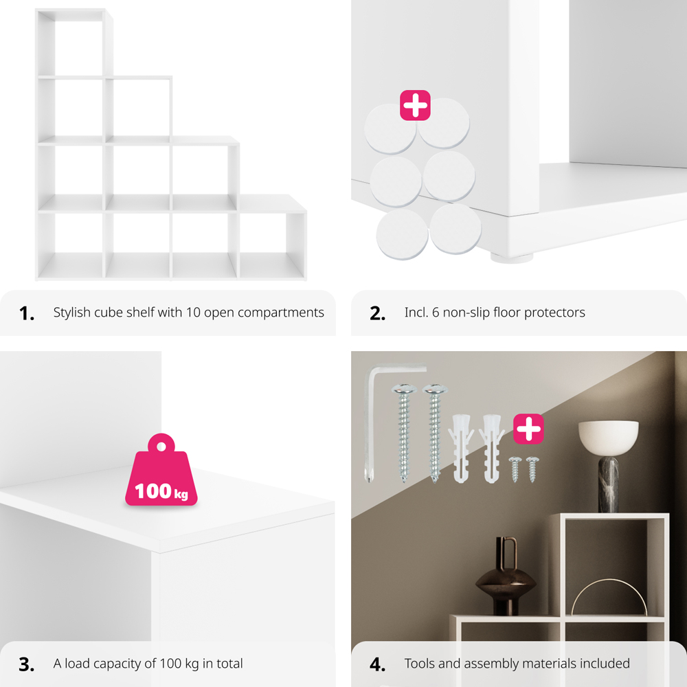 Tectake Talis 10 Shelf White Cube Bookshelf Image 5