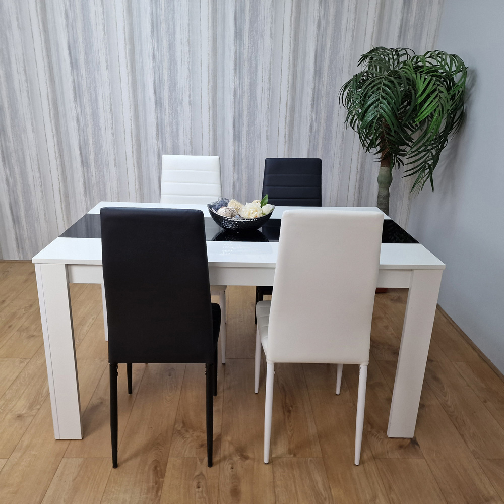 Portland Leather and Wood 4 Seater Dining Set Black and White Image 4