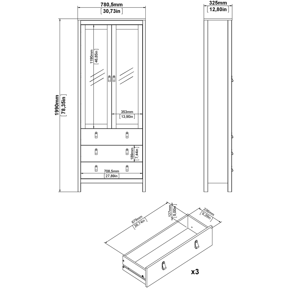 Florence Barcelona 2 Door 3 Drawer Cashmere Glass China Cabinet Image 9