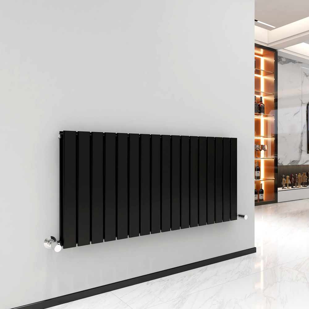 Black 7842 BTU Double Flat Panel Vertical Column Radiator 600 x 1156mm Image 2