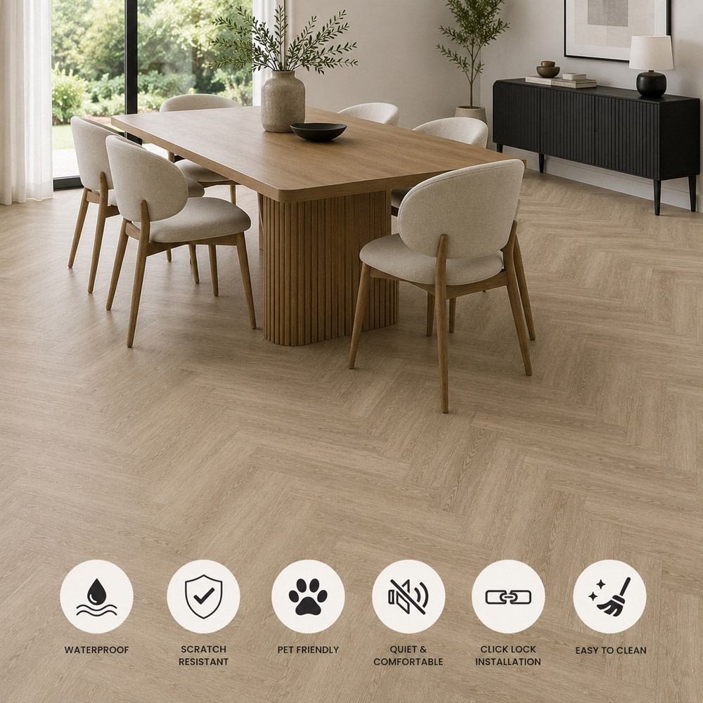 Britwall Ivory Birch Herringbone Wood-Embossed SPC Vinyl Flooring 625 x 125mm 20 Pack Image 4