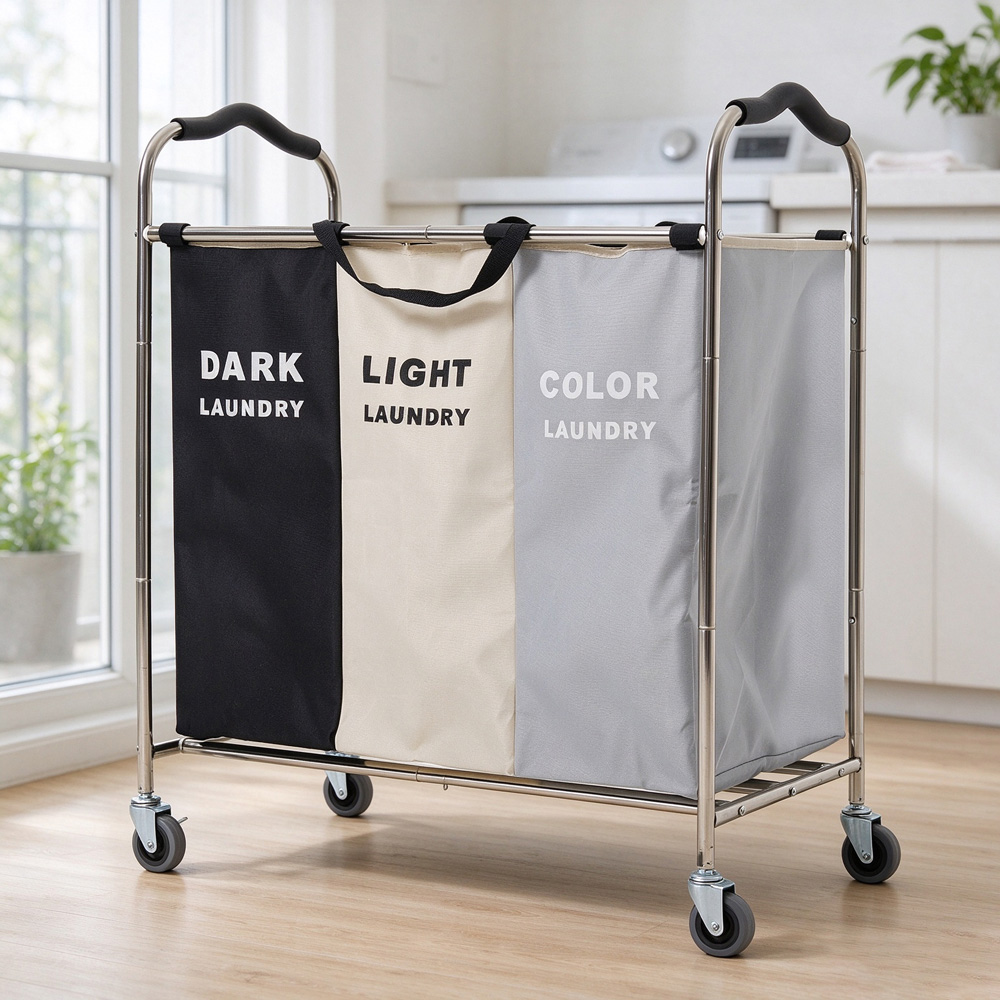 Living and Home 3-Section Laundry Basket with Wheels 240L Image 2