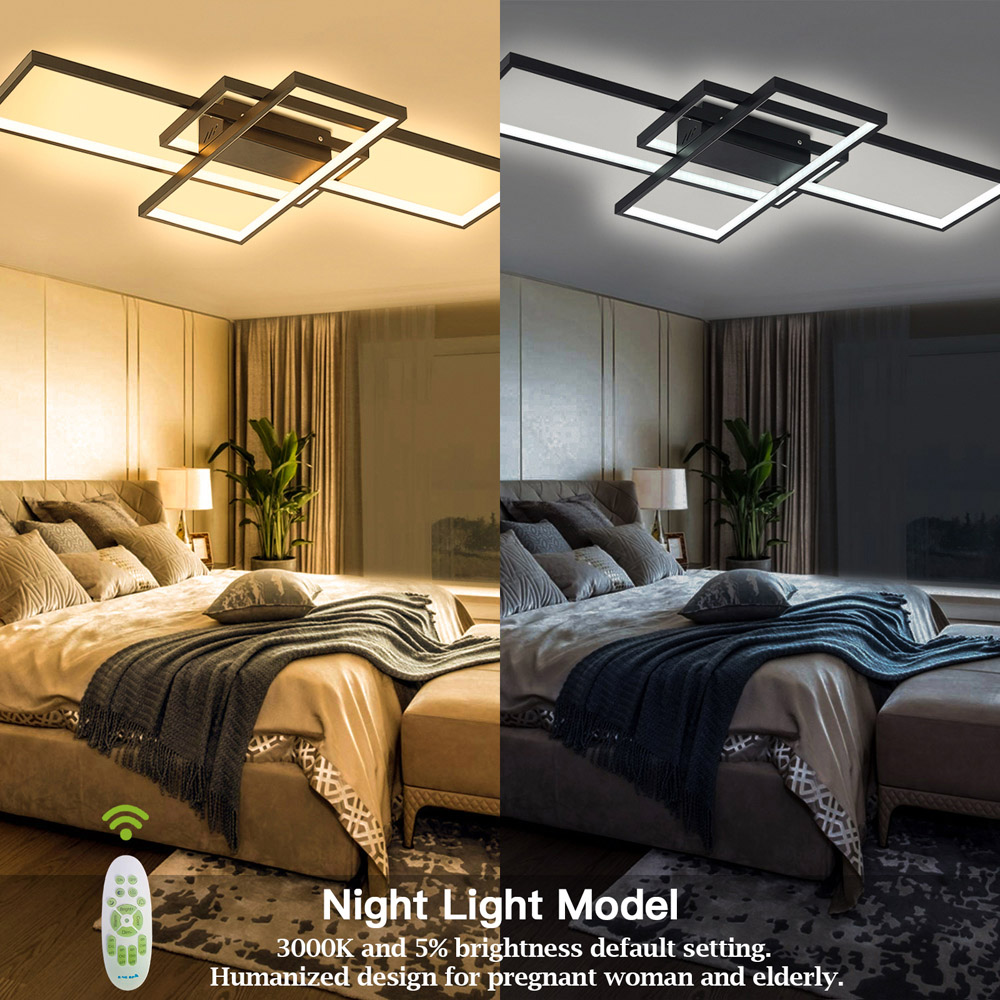 Living and Home 35 inch Black Rectangular Semi-Flush Dimming Ceiling Light with Remote Image 8