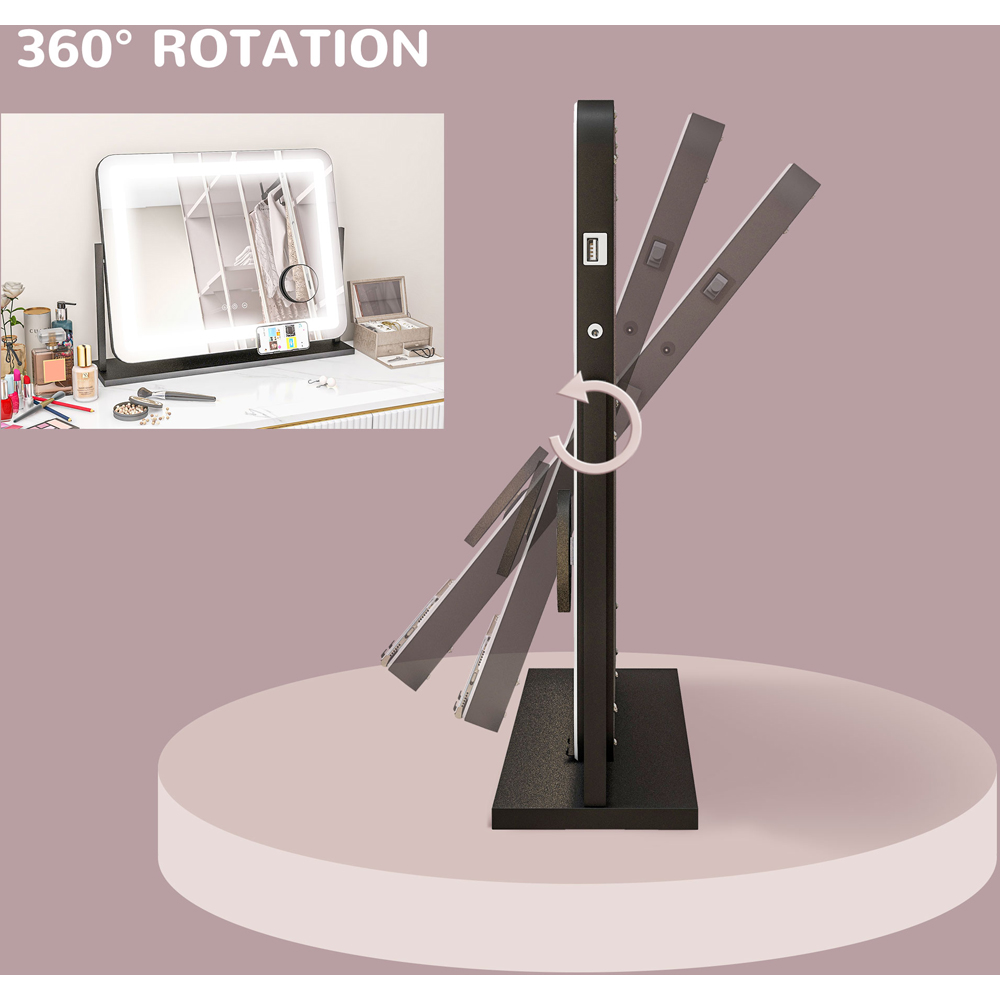 Portland Dimmable 360 Degree Rotation LED Lighted Vanity Mirror with USB Port Image 3