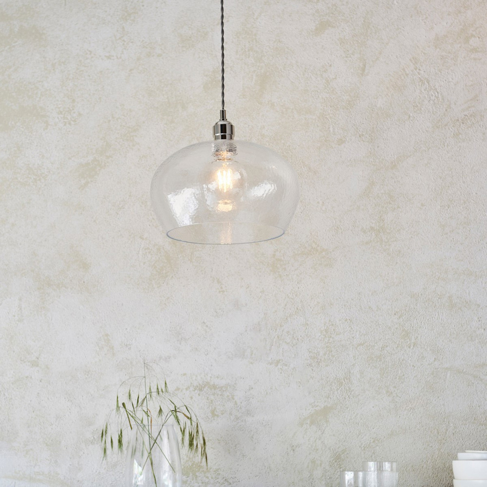 Merano Livorno Hammered Glass Bright Nickel Plate Dome Pendant Ceiling Light Image 2