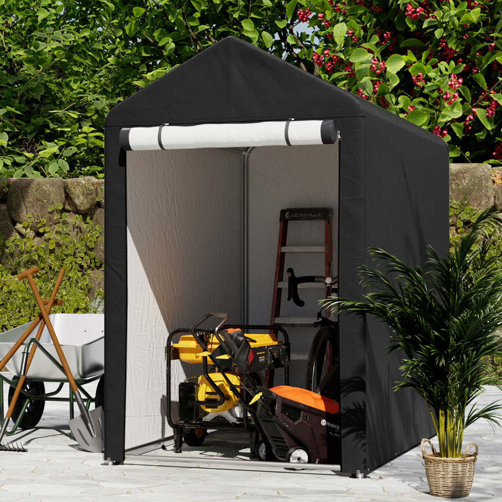 Living and Home 3 x 5ft Black Outdoor PE Bicycle Shelter Storage Shed Image 2