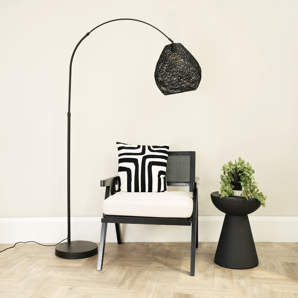 ValueLights Louis Black Paper Shade Black Curved LED Floor Lamp Image 3