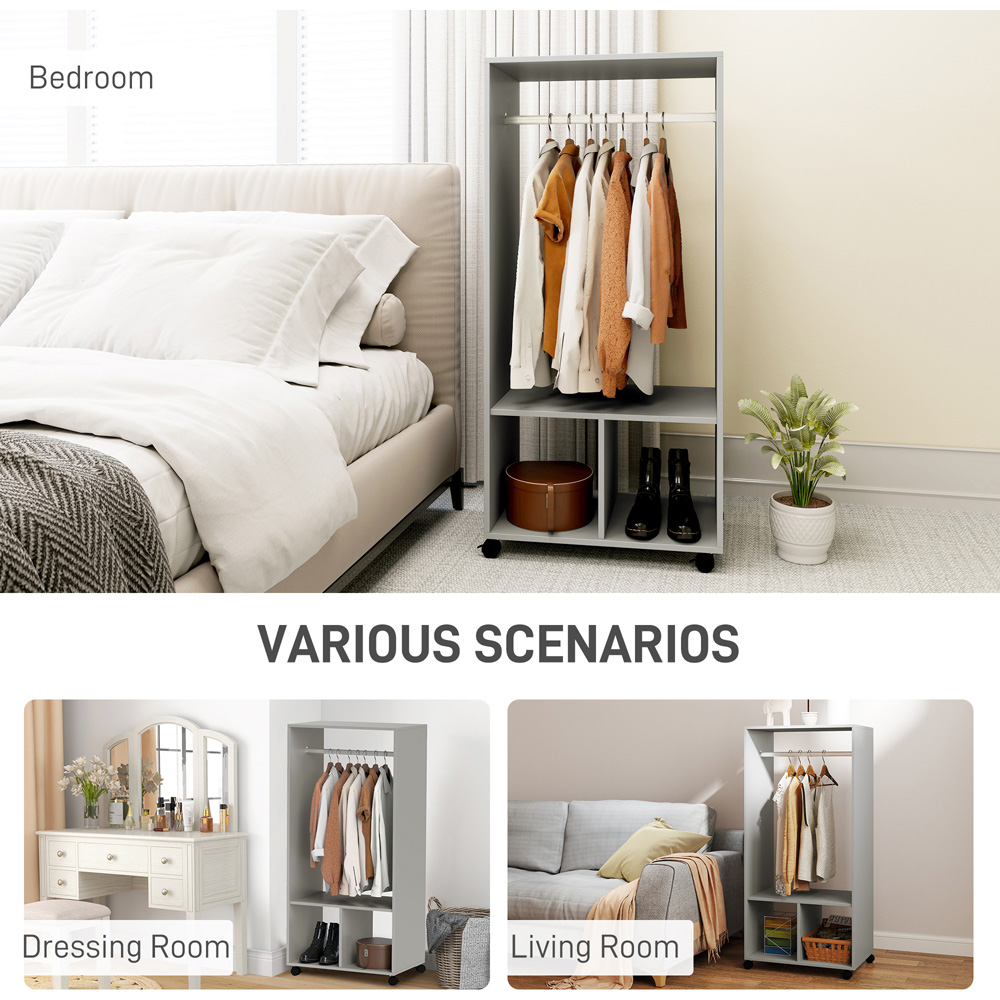 Portland 2 Shelf Grey Open Wardrobe with Hanging Rail Image 8