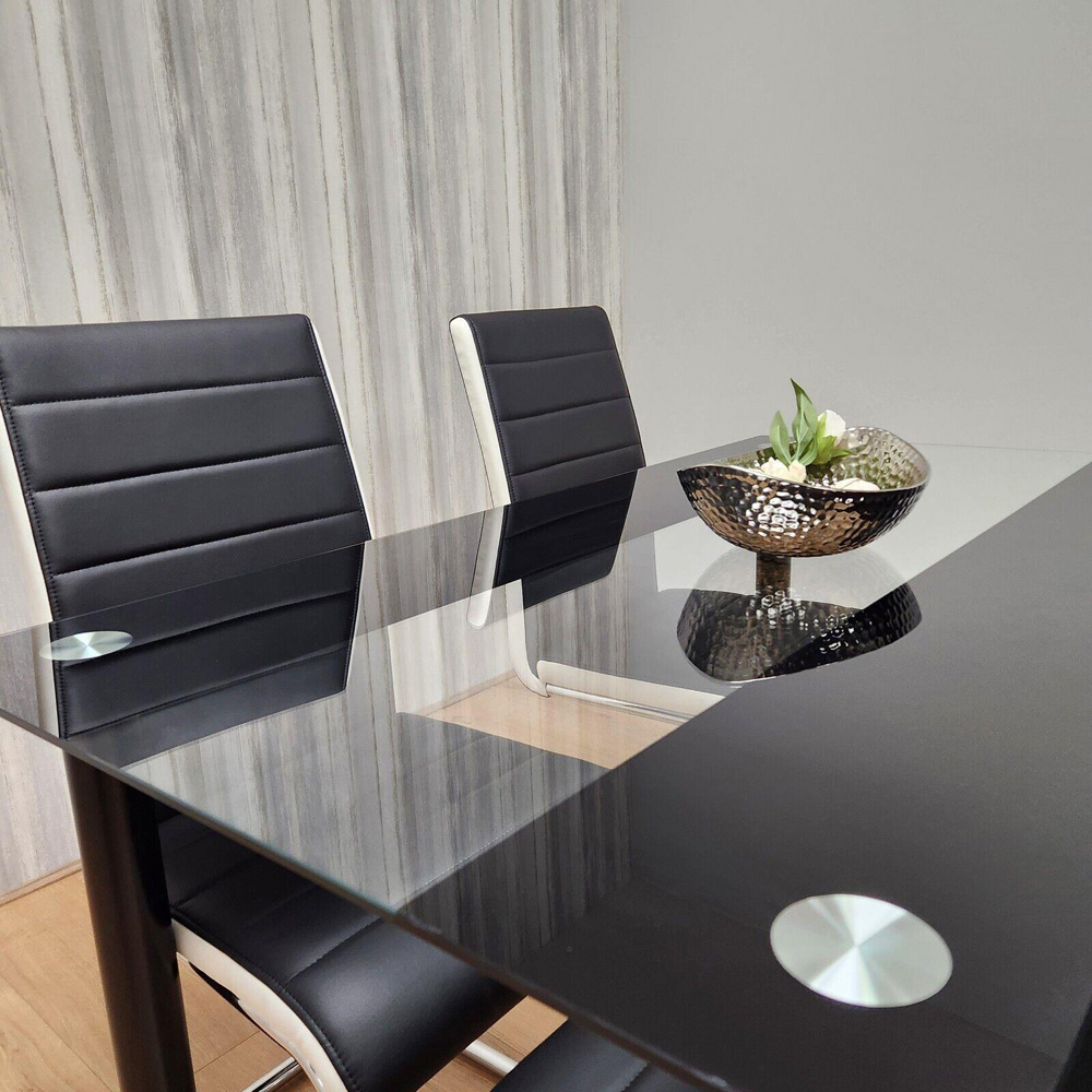 Portland Glass 4 Seater Leather Dining Set Black and White Image 5