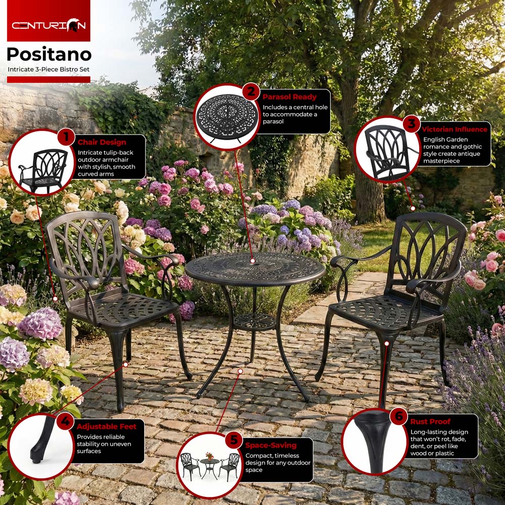 Centurion Supports Positano 2 Seater Black Aluminium Bistro Set with Table Image 5