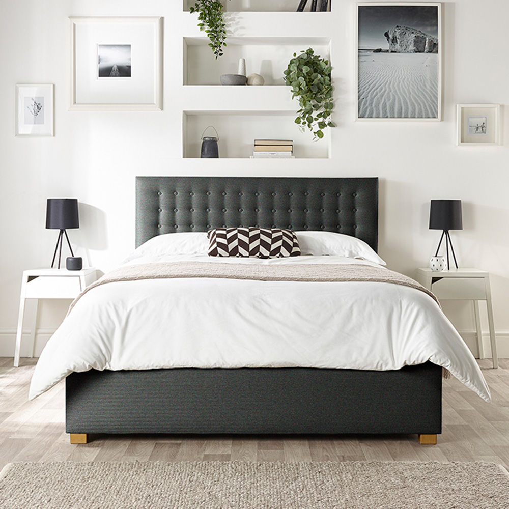 Catherine Lansfield Opulence King Size Charcoal Twill Ottoman Bed Image 1
