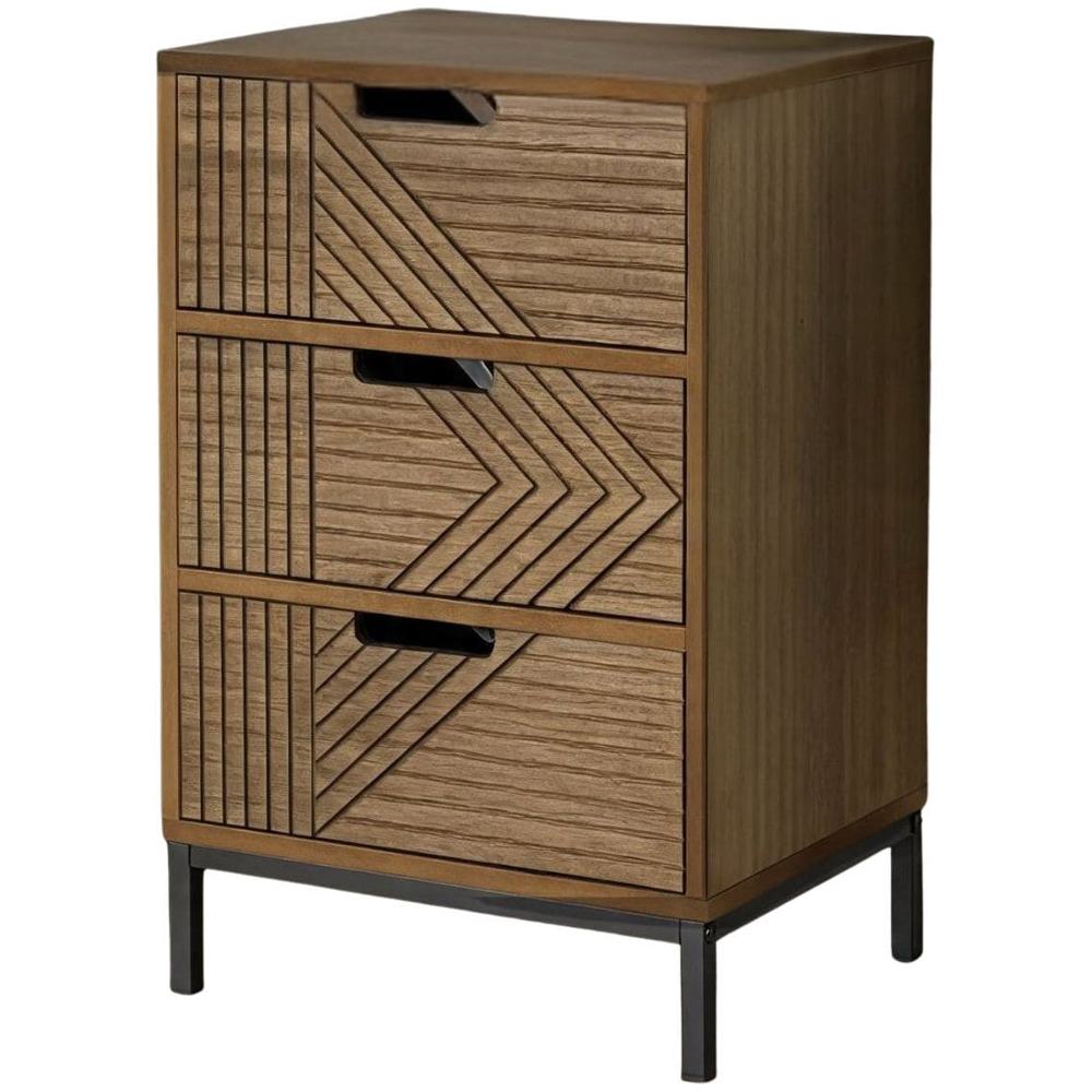 Home Source Mundesley 3 Drawer Geometric Wooden Bedside Table Image 2