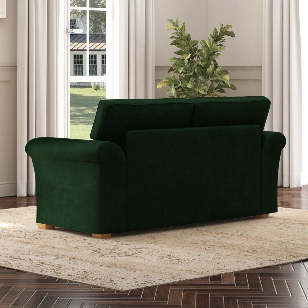 Castleacre 3 Seater Forest Green Plush Velvet Fixed Back Sofa Image 6