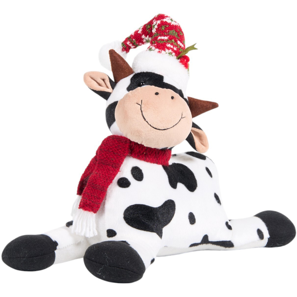 Sitting Christmas CowWhite and Black Image 2