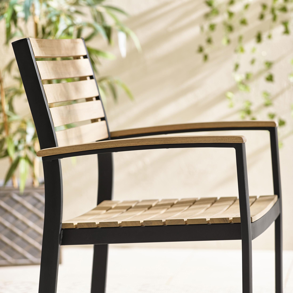 Furniturebox Mallow Set of 2 Black Teak Wood Outdoor Dining Chairs Image 3