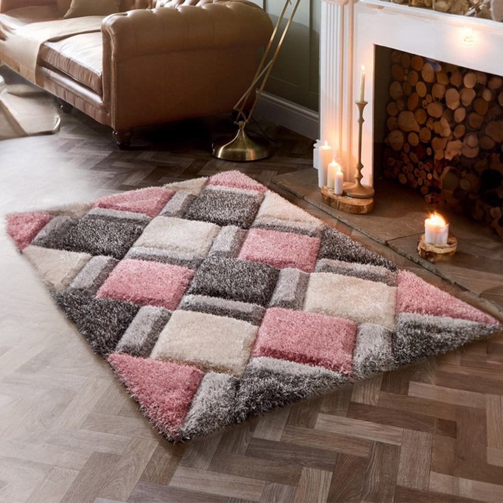 Origins Blush 3D Geo Shaggy Carved Rug 80 x 150cm Image 2