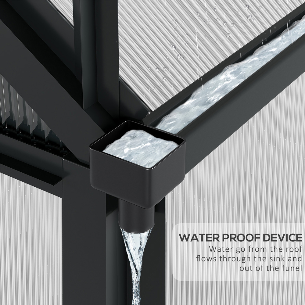 Outsunny 6 x 10ft Black Galvanised Aluminium Polycarbonate Walk In Greenhouse Image 3