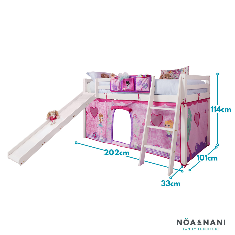 Noa and Nani Moro White Mid Sleeper Bed with Slide and Fairies Tent Image 5