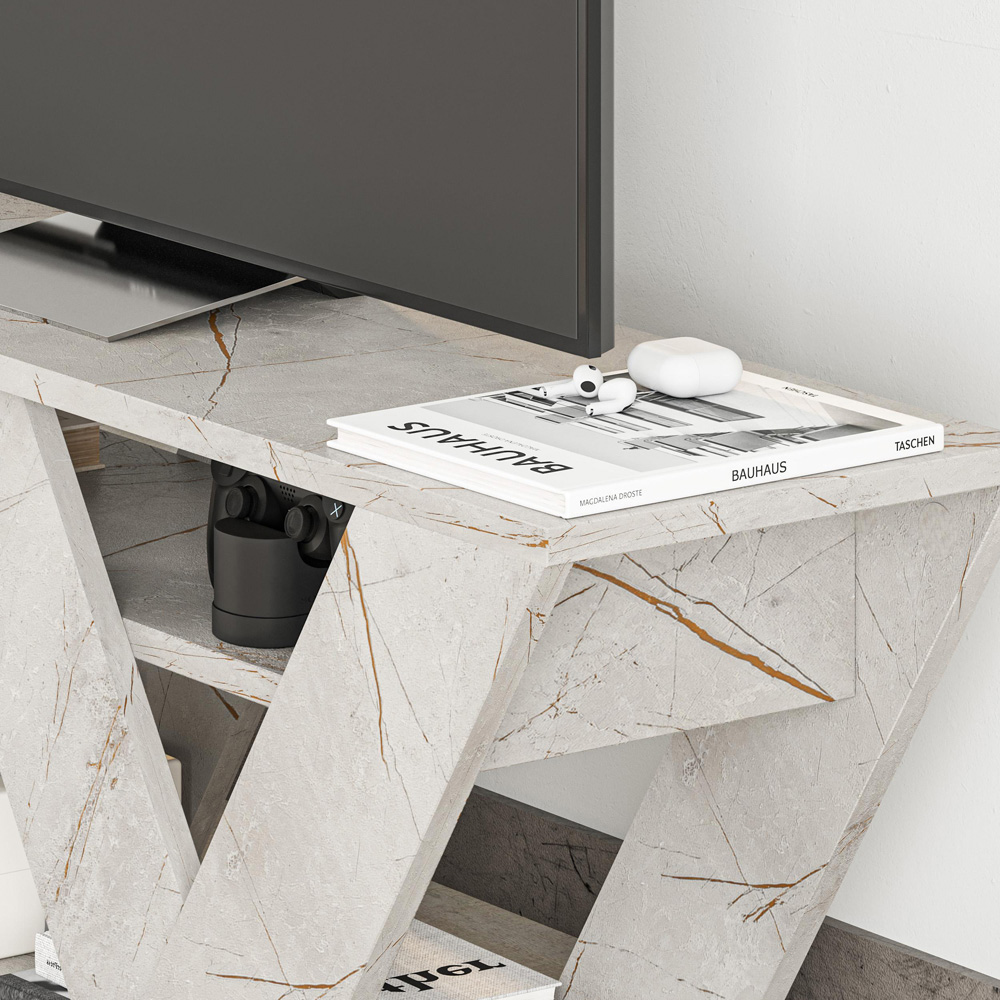 Decortie Pipralla 2 Shelf Gold Marble Effect Modern TV Unit Image 3