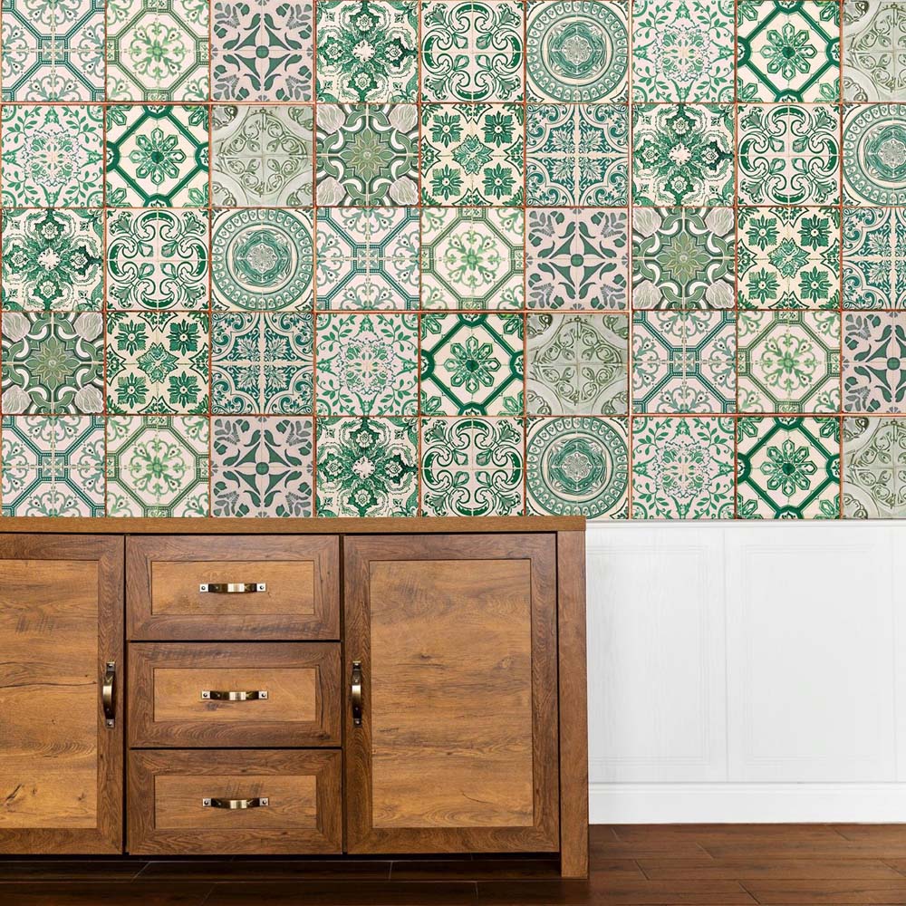 Walplus Light Green Vintage Antique Azulejo Wall Tile Sticker 15 x 15cm 24 Pack Image 3