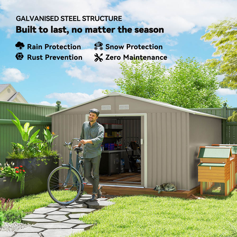 Outsunny 13 x 11ft Light Grey Metal Apex Garden Shed Image 3