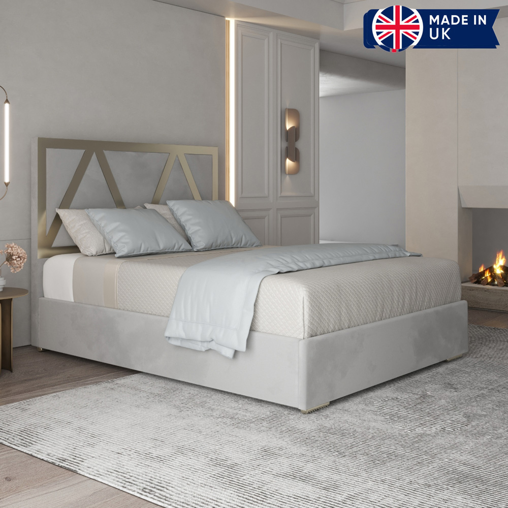 Alison Grey Super King Size Velvet Upholstered Metal Bed Frame with Panelled Headboard Image 6