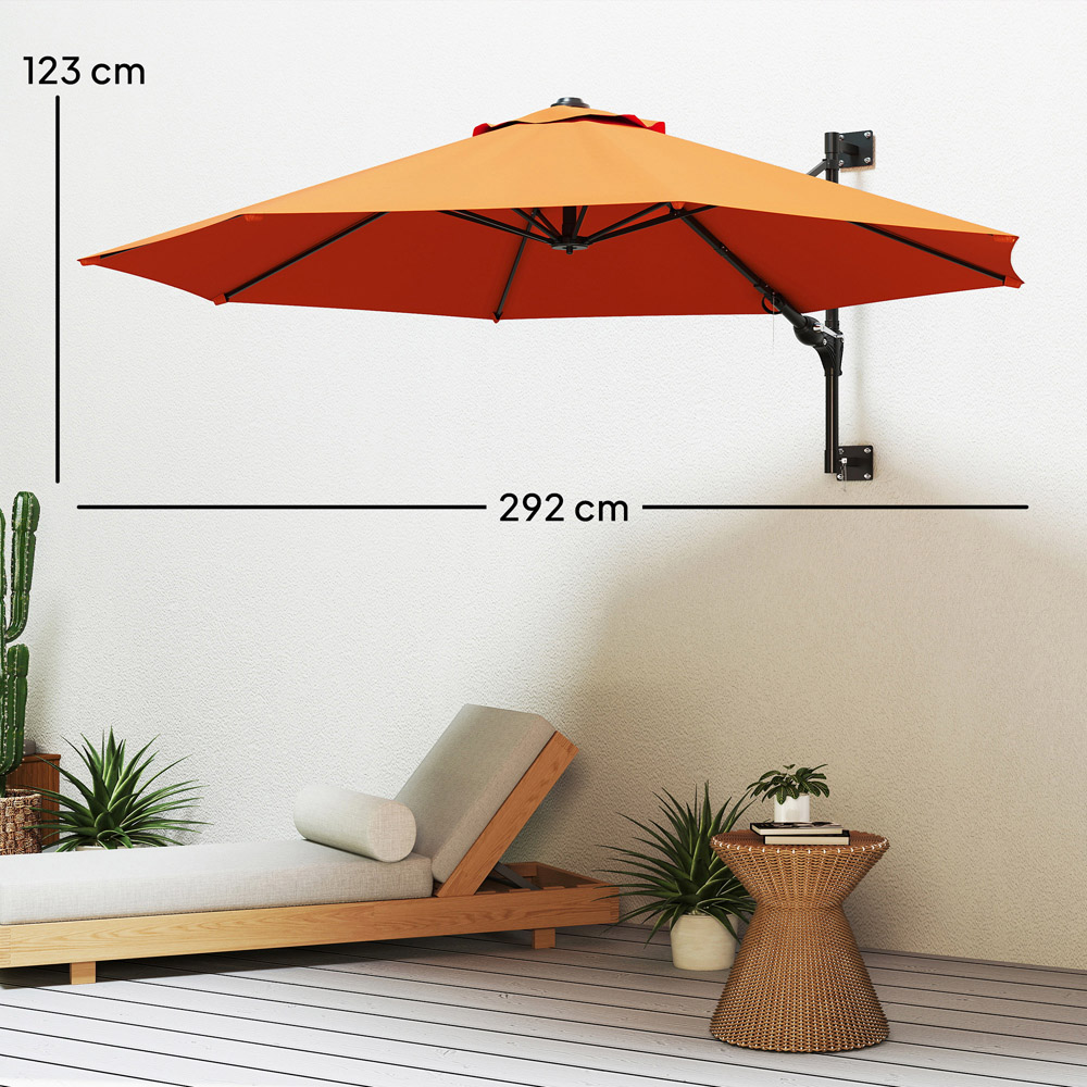 Outsunny Orange Wall Mounted Parasol with Vent 2.92m Image 9