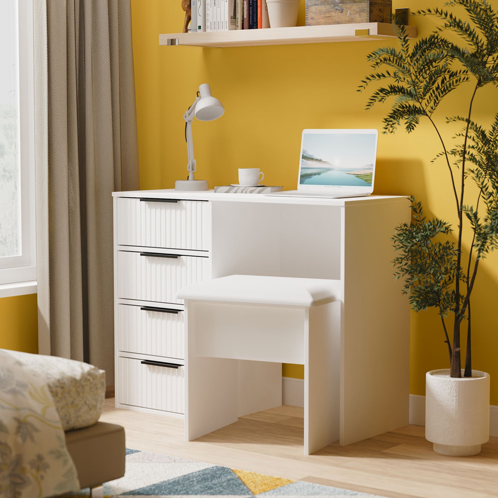 Crowndale Fluted 4 Drawer White Matt Vanity Dressing Table Ready Assembled Image 8