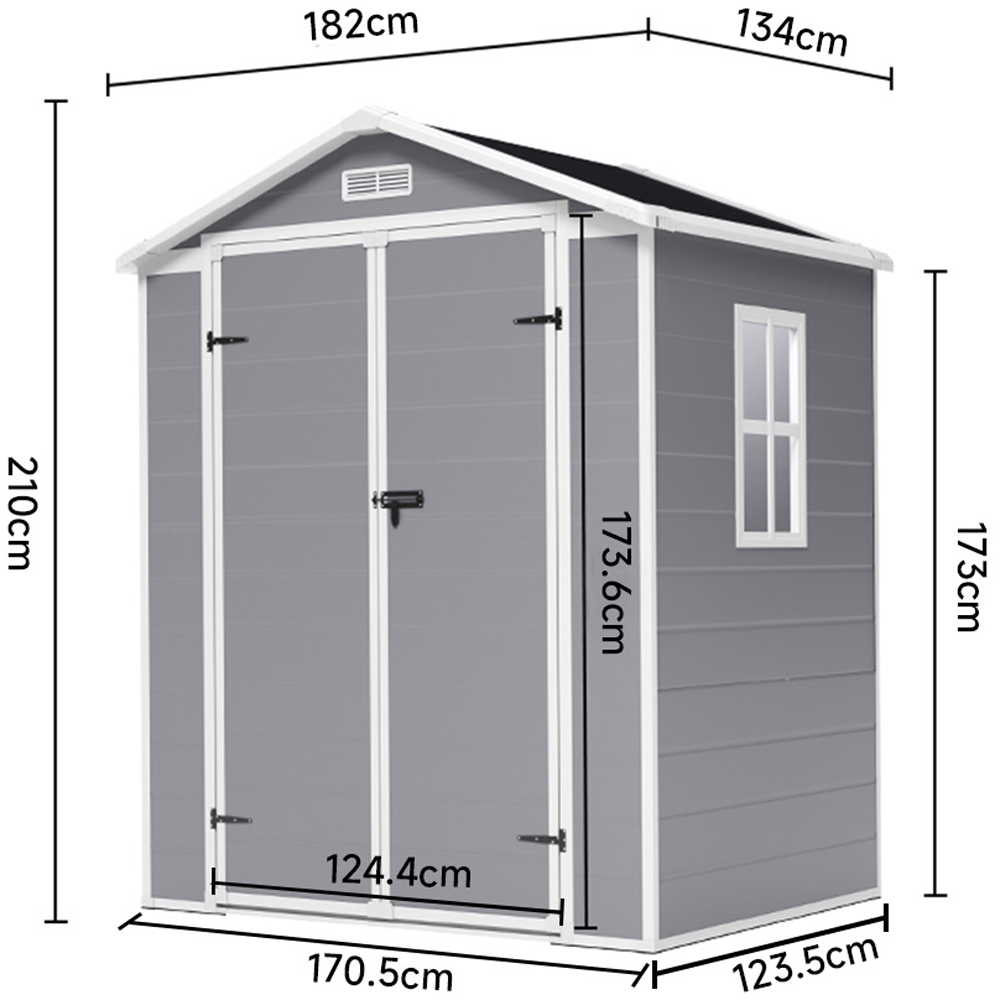 H&O Direct 6 x 4.4ft Grey and Black Plastic Open Gable Roof Tool Storage Shed Image 5