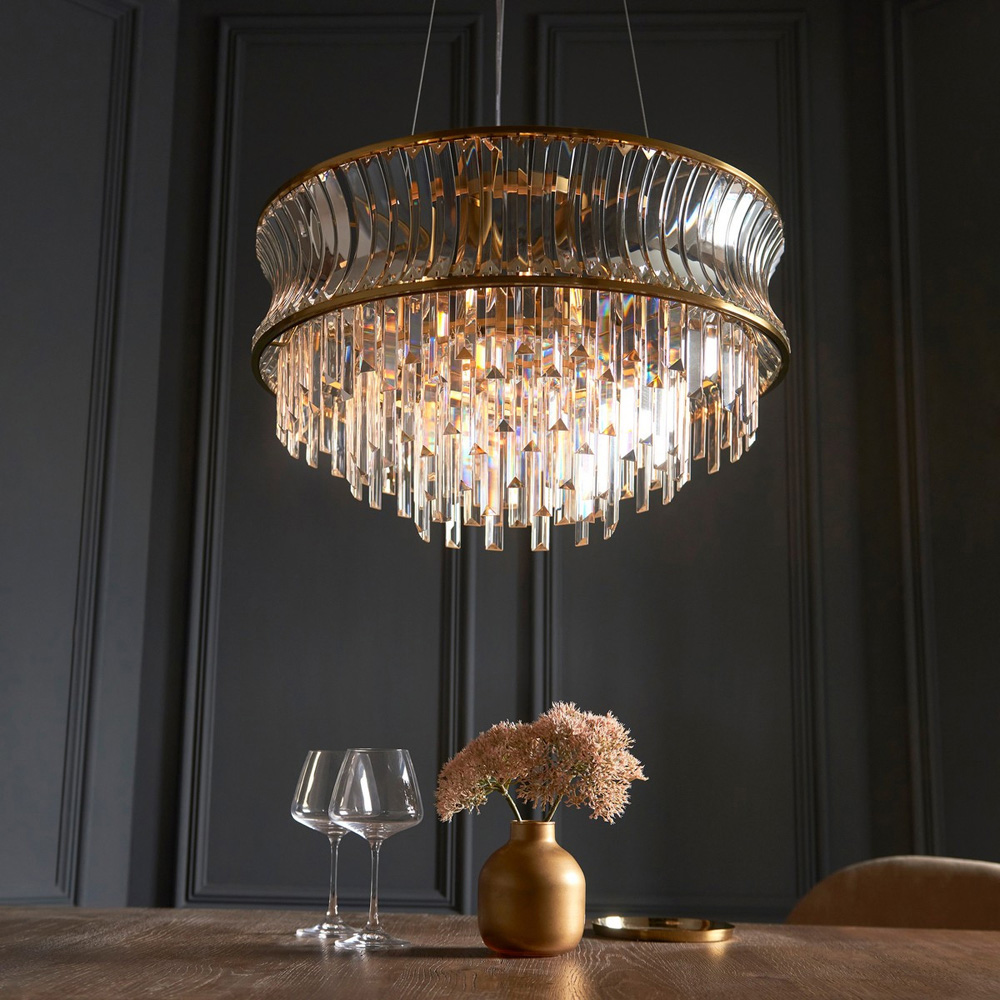 Merano Vittoria Crystal and Clear Glass Warm Brass Plate Pendant Light Image 8