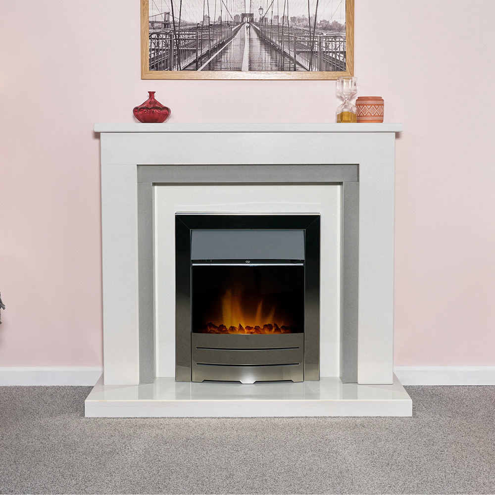 Acantha Dallas White and Grey Marble Fireplace with Downlight and Colorado Electric Fire 42 inch Image 2