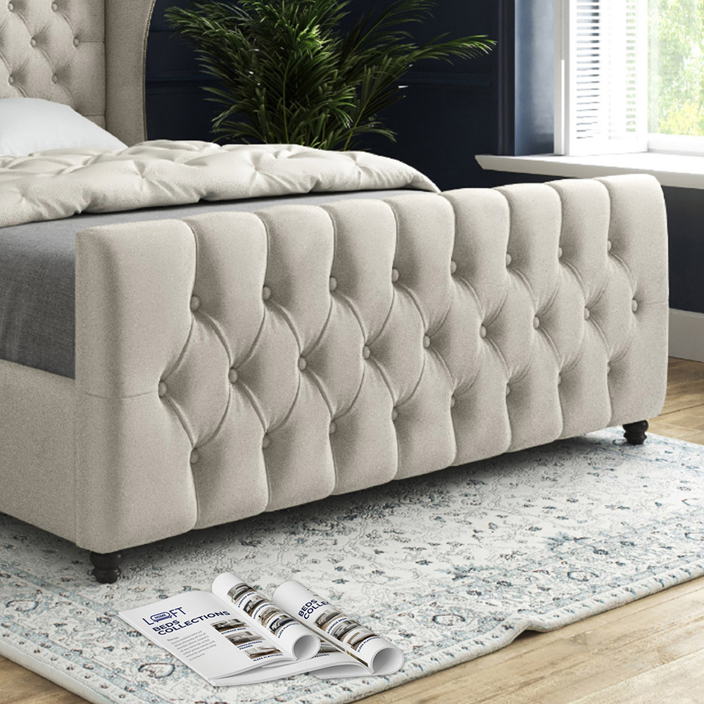 Donati Silver Small Double Velvet Upholstered Bed Frame with Straight Curved Top Headboard Image 4