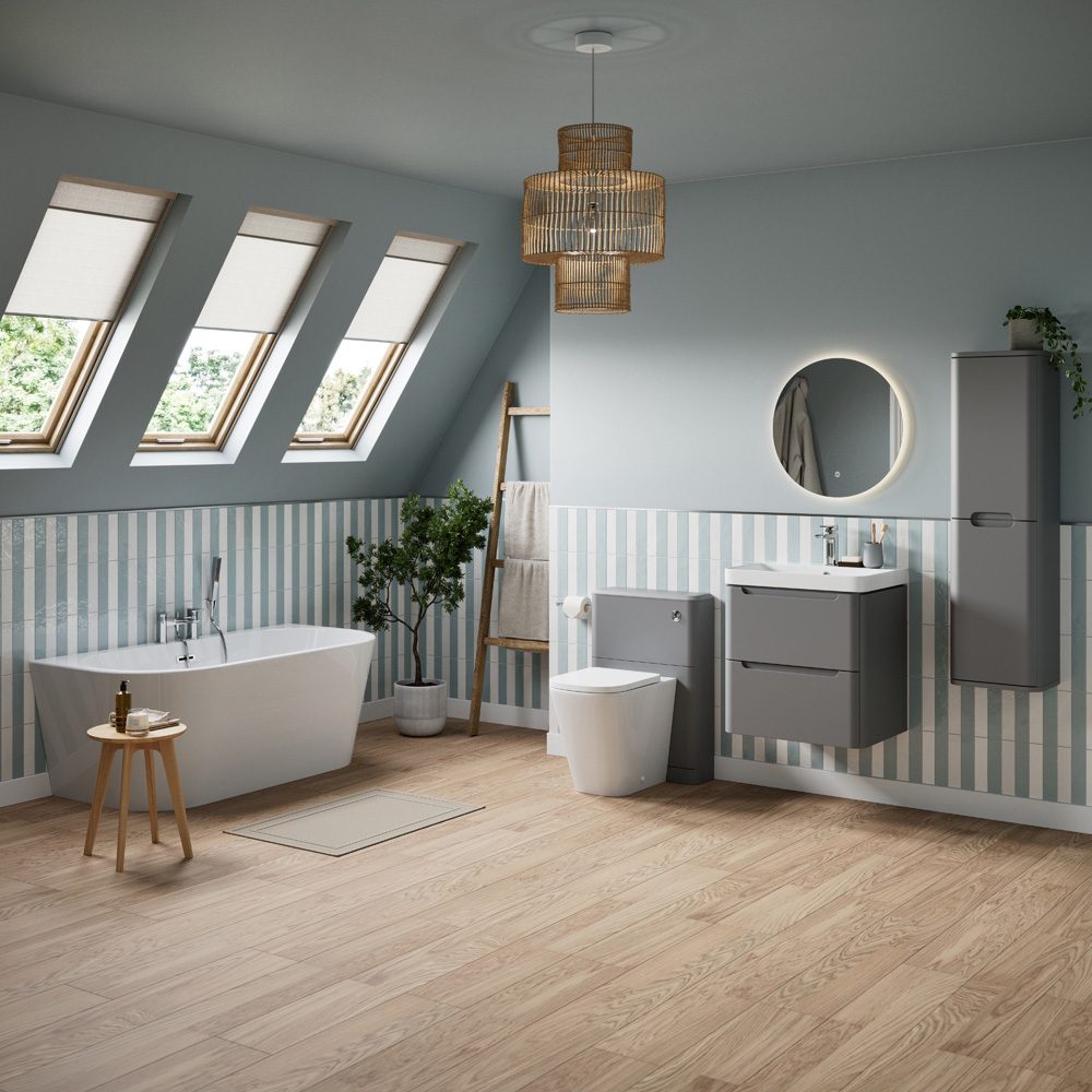 Bathstore Amalfi 2 Door Grey Wall Hung Basin Unit 800mm Image 2