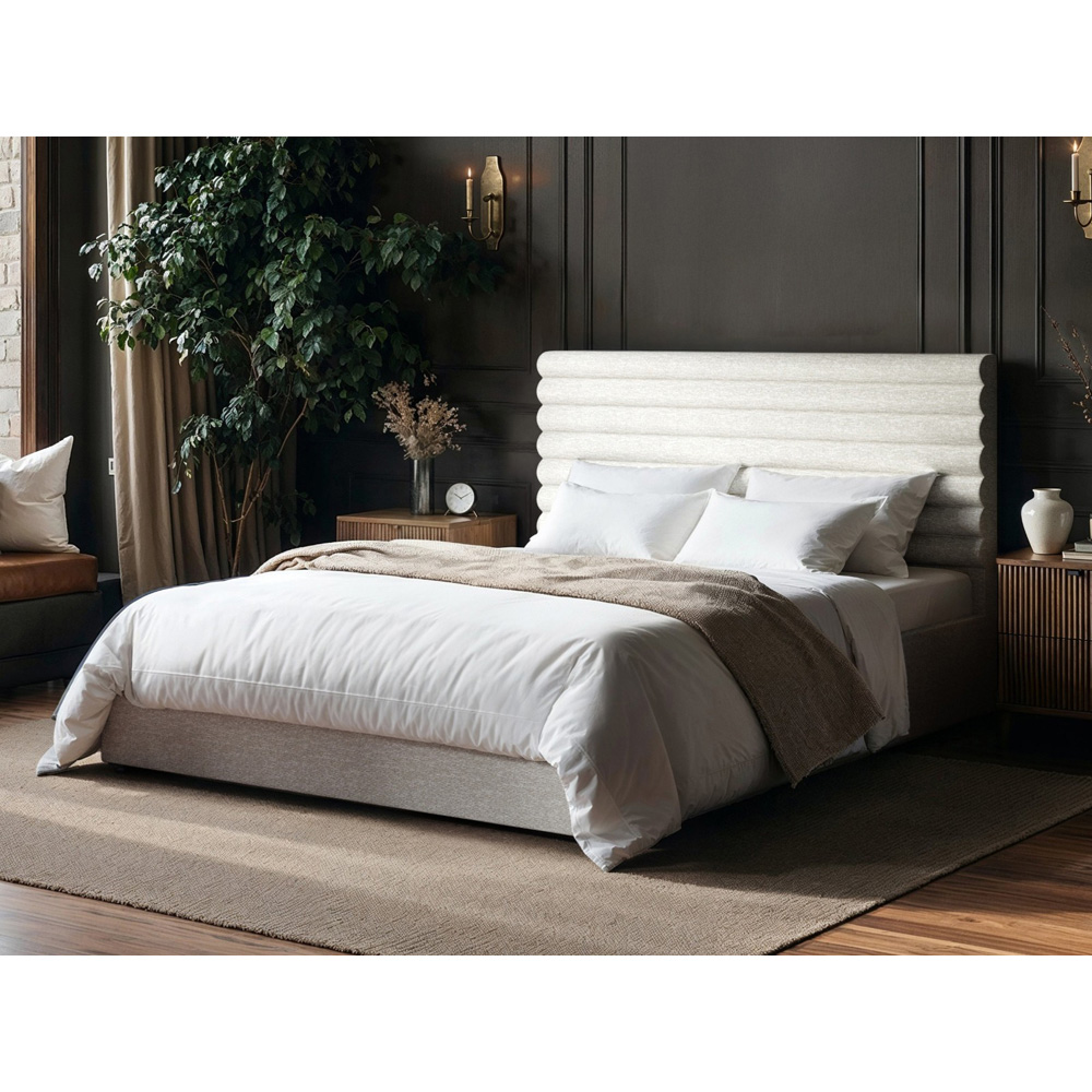 SOLACE+CO Velora King Size Beige Chenille Ottoman Bed with Panel Headboard Image 7