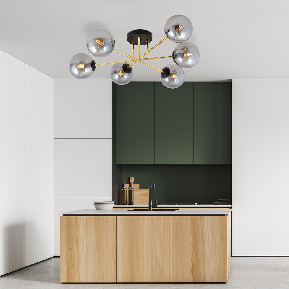 Emibig Magnum 6 Light Graphite Shade Black and Gold E14 Ceiling Light Image 7