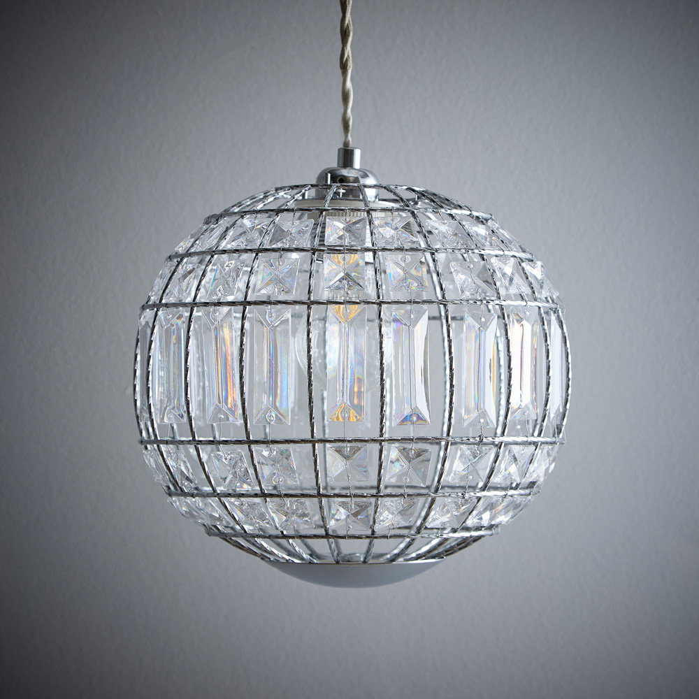 Kliving Apollo Clear Acrylic Beads Chrome Sphere Pendant Light Image 2