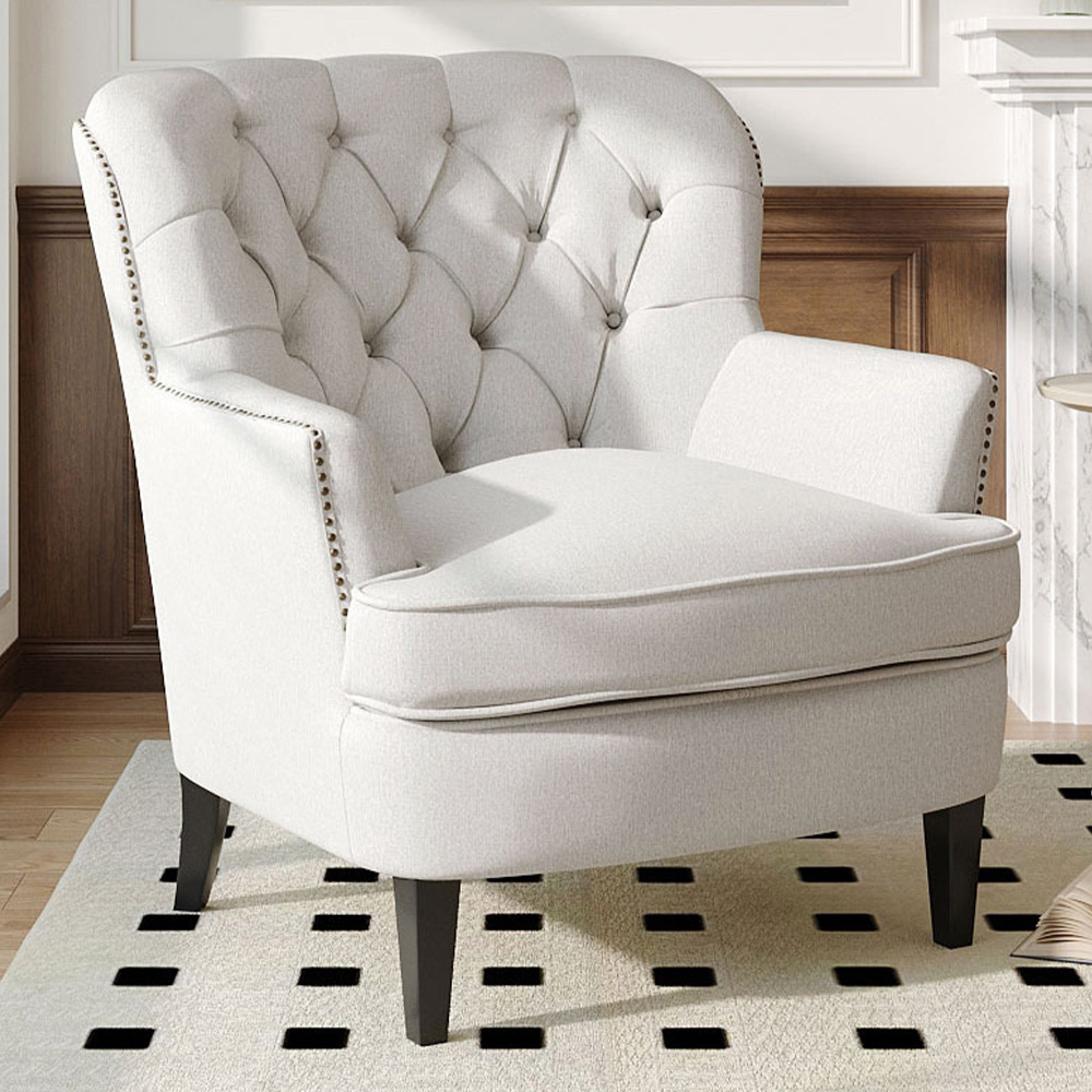 Living and Home Classic Button Back Linen Armchair Image 1